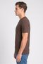 Men Crew Neck Short Sleeve Embroidered Logo T-Shirt, Dark Brown - 3