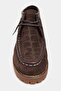 Covel Brown Crocodile Pattern Suede Leather Lace Detail Thick Sole Women's Ankle Boots - 5