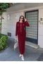Women's Stone Buttoned Peplum Detailed Burgundy Skirt Suit - 3