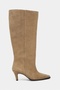 Kontes Rome Beige Suede Leather Pointed Toe Cone Heel Wide Toe Women's Boots - 5