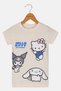Toddlers Girl Crew Neck Short Sleeve Hello Kitty Print T-Shirt, Cream - 2