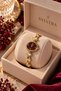Oval Design Burgundy Dial Geometric Stone Detailed Steel Wristwatch (Gold Color) - 3