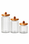 Acacia Lid Borosilicate Striped Glass Jars Set of 3 – Different Size Storage Jars - 5