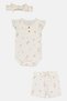 Toddlers Girl 3 Pcs Graphic Print Bodysuit And Shorts With Headband Set, Off White - 2