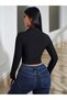 Women's Black Half-Zip Ribbed Long Sleeve Knit Crop Top Sweater - Slim Fit, Stretchy, Breathable - 3