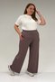 39000 Plus Size High Waist Elasticated Wide Leg Combed Cotton Trousers - Mink - 6