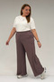 39000 Plus Size High Waist Elasticated Wide Leg Combed Cotton Trousers - Mink - 5
