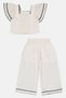 Toddlers Girl 2 Pieces Textured Top And Wide Leg Pants, Off White - 3