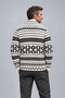 Men's Ecru Black Patterned Knitwear Cardigan Jacket Single Button - Comfortable Fit - 5