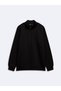 Regular Fit High Collar Half-Zip Black Sweatshirt