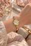 Round Design White Dial Pink Geometric Stone Detailed Steel Wristwatch (Gold Color) - 2