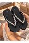 Luna Women's Platform Sole Knitted Detailed Stoned Comfortable Beach after Slippers 4 cm - 3