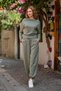 Soft Textured Adjustable Legs Barrel Jogger Bottom Asymmetric Collar Top Set