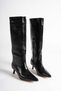 Noir Black Patent Leather Pointed Toe Short Heeled Women's Boots