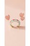 Turquoise Pink Heart Motif White Enamel Adjustable Steel Ring - 2