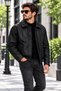 Oversize Men's Classic Collar Leather Coat with Fleece Fur Inside - Windproof Jacket