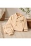 Baby Boy Beige Buttoned Teddy Bear Embroidered 2-Piece Pajama Set - 3