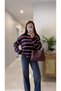 Retra Navy Blue Burgundy Striped Knitwear - 3