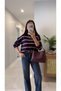 Retra Navy Blue Burgundy Striped Knitwear - 2