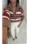 Sedro Beige Zipper Detailed Striped Knitwear