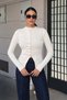 Women's Ecru Pleated Detailed Buttoned High Collar Knit Sweater