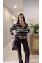 Yosed Brown Green Striped Polo Collar Knitwear - 3