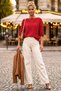 Red Boat Neck Long Sleeve Ribbed Horizontal Ornamental Stitched Casual Oversize Knitwear Sweater 68 70 - 4