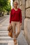 Red V-Neck Long Sleeve Ribbed Collar with Chain Accessory Casual Knitwear Sweater 63 62 - 6