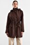 Removable Hooded Drawstring Waist Plus Size Trench Coat Brown 6936