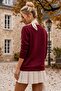 Burgundy Crew Neck Long Sleeve Diamond Patterned Stoned Casual Knitwear Sweater 68 63 - 7