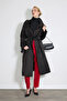 High Collar Long Trench Coat - Black
