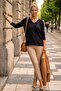 Black V-Neck Long Sleeve Ribbed Cuff Decorated Buttoned Casual Knitwear Sweater 66 62 - 4