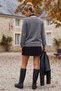 Gray Melange V-Neck Long Sleeve Casual Knitwear Sweater with Ribbed Collar and Lurex Stripes on the Sleeves 59 56 - 5