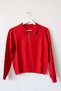 Red Polo Collar Long Sleeve Half Placket Buttoned Glittery Hem Ribbed Casual Knitwear Sweater 58 58 - 2