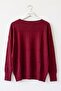 Burgundy Boat Neck Long Sleeve Ribbed Horizontal Decorative Stitched Casual Oversize Knitwear Sweater 68 70 - 2