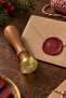 Christmas Themed Brass Candle Seal with Wooden Handle - 2.5 cm Diameter, New Year's Sleigh Santa Claus Printed Seal - 7