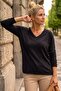 Black V-Neck Long Sleeve Ribbed Cuff Decorated Buttoned Casual Knitwear Sweater 66 62