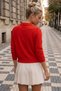 Red Polo Collar Long Sleeve Half Placket Buttoned Glittery Hem Ribbed Casual Knitwear Sweater 58 58 - 8