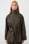 Double-Breasted Belted Trench Coat with High Collar - Brown - 7