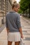 Gray Melange Polo Collar Long Sleeve Half Placket Buttoned Collar Skirt and Embroidered Cuff Knitwear Sweater 64 60 - 6