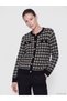 Esvab • Modern & Distinctive Zero Roba Collar Checkered Embroidered Women's Knitwear Cardigan