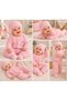 Baby Girl Knitted Knitwear Set of 5 – Powder Pink Rabbit Patterned Cardigan, Pants, Beanie, Socks - 3