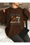 Retro Printed Oversize Cotton Long Sleeve Basic Sweatshirt