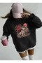 Retro Printed Oversize Cotton Long Sleeve Basic Sweatshirt