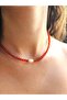 Red Camelian Agate Necklace |   4 mm Brilliant Sphere Cut |   Pearl Detailed - 3