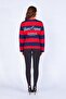 Women's Navy Blue Crew Neck Discrit Originals Letter Printed Thick Striped Sweatshirt - 5