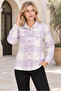 Women's Buttoned Long Sleeve Plaid Patterned Relaxed Cut Chest Pocket Stylish Casual Lilac White Shirt - 5