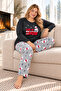 Snow Mood Black Sandy Fabric Plus Size Women's Pajamas Set