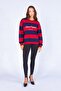Women's Navy Blue Crew Neck Discrit Originals Letter Printed Thick Striped Sweatshirt - 2