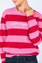 Women's Red Crew Neck Discrit Originals Lettering Printed Thick Striped Sweatshirt - 5